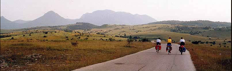 Three cyclists in the Velabit Mountans